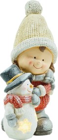 HOMCOM Elf z bałwanem, ogrodowa figurka, 4 diody LED, na baterie, 25 x 18 x 45,5 cm