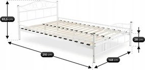 Łóżko Metalowe 140x200 cm ze Stelażem Dwuosobowe GRIFFIN Białe