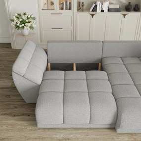Masseno Narożnik ORENTI z funkcją spania i pojemnikiem na pościel Narozniki L, Rozkładana sofa - Jasnoszary, QUELLE 83
