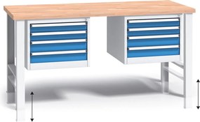 Stół warsztatowy z regulacją wysokości G3, 1700 x 685 x 840-1050 mm, 2x 4 szufladowy kontener