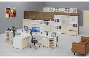 Szafa biurowa kombinowana PRIMO WHITE, drzwi przesuwne na 2 poziomach, 800 x 420 x 1434 mm, biały/brzoza