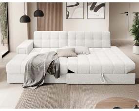 Kremowy rozkładany narożnik z materiału bouclé (lewostronny/z szezlongiem) Blezalt – ELTAP