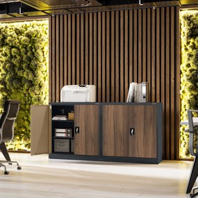 Metalowa szafka do gabinetu BEATA, 900 x 930 x 400 mm, Eco Design: antracytowa/ orzech