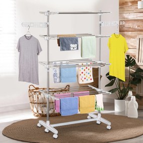 HOMCOM Suszarka na pranie wieżowa mobilna Składane skrzydła boczne 3 lub 4 poziomy Praktyczna i oszczędzająca miejsce | Aosom PL