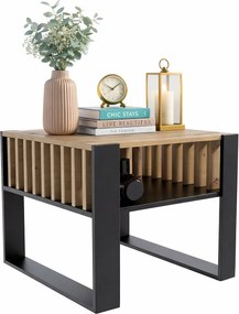 Nowoczesna Ława Czarny Kawowa Z Lamelami + Dąb Artisan L2-E26