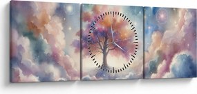 Obraz – Drzewo życia w chmurach (z zegarem) (90x30 cm)
