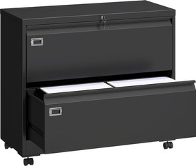 HOMCOM Szafka na dokumenty z 2 szufladami, zamykana, z regulowanym systemem zawieszek na teczki, 90 x 40 x 77,4 cm, czarna | Aosom PL