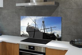 Szklany Panel Sylwetka Statku pod Niebem