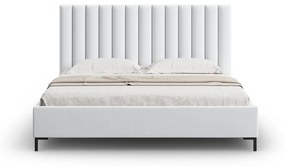 Jasnoszare tapicerowane łóżko dwuosobowe ze schowkiem i stelażem 200x200 cm Casey – Mazzini Beds