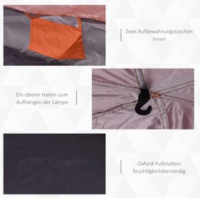 Namiot wodoodporny Campingowy 275x275 cm dla rodziny - Quick-Up, podwójna ściana, outdoor, z torbą i moskitierą Pomarańczowy Niebieski | Aosom PL