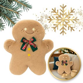 Aksamitna poduszka dekoracyjna w kształcie piernika GINGERBREAD, beżowa