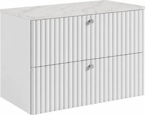 Szafka łazienkowa wisząca z blatem 80, biały + blat z efektem marmuru Bianco, uchwyty w trzech kolorach, 80 x 44,4 x 58,6 cm
