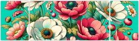 Obraz - Kwiaty na niebieskim tle (170x50 cm)