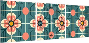 Obraz - Retro wzór z kwiatami (z zegarem) (90x30 cm)