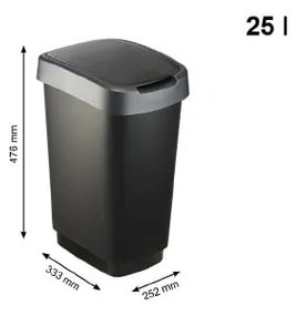 Srebrno-czarny kosz na śmieci z plastiku z recyklingu 25 l Twist – Rotho