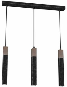 Lampa wisząca, czarna, potrójna SOLO SAWN BLACK / PATINATED WOOD 3x mini GU10