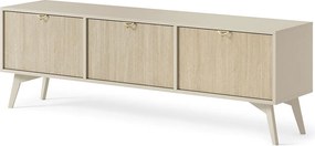 Szafka RTV: piaskowo-beżowy / wzór skandynawskiej jodełki, drewniane nogi, 158 x 52 x 38 cm