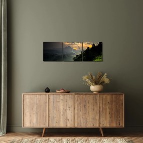 Obraz - zielony górski krajobraz (z zegarem) (90x30 cm)