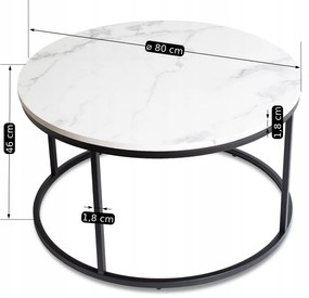 Stolik Kawowy CONNY MAX 80 cm Biały Marmur/Czarny Nowoczesny Glamour