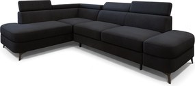 Masseno Narożnik AVISE z funkcją spania i pojemnikiem na pościel Narozniki L, Rozkładana sofa - Czarny, MATT VELVET 99