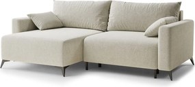 Kremowy rozkładany narożnik ze schowkiem z tkaniny szenilowej (lewostronny/z szezlongiem) Leon – Maison de Rêve