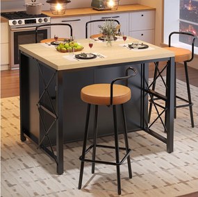 Zestaw stolik barowy i hokery (5 elementów) - stolik barowy z diodami LED + szuflady + 4 hokery - płyta MDF - czarny