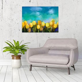 Obraz na szkle żółtych tulipanów (70x50 cm)