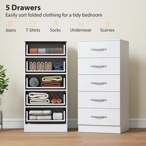 HOMCOM Komoda z 5 szufladami, komoda do ubrań i rzeczy, płyta wiórowa, biały