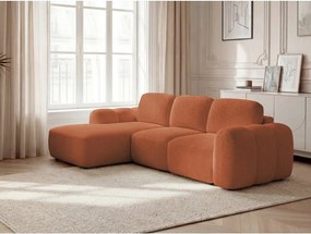 Pomarańczowy rozkładany/ze schowkiem narożnik z materiału bouclé (lewostronny/z szezlongiem) Montaigne – Bobochic Paris