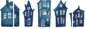 Obraz - Niebieskie domy akwarelowe (170x50 cm)
