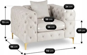 Fotel Wypoczynkowy SORRENTO 1S Kremowy Welurowy Glamour
