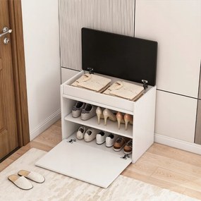 Biała szafka na buty z ławką – 60×49×35 cm – ławka z miejscem do przechowywania