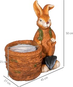 Outsunny Doniczka, zając z wiklinowym koszem, odporny na warunki atmosferyczne, 45x27x50cm, Brązowy