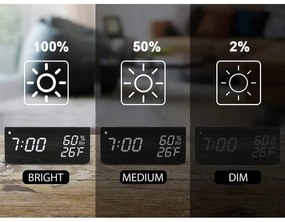 Zegar budzik drewniany elektroniczny cyfrowy led stojący - termometr + data