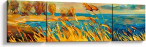 Obraz - Zachód słońca nad jeziorem, obraz akrylowy (170x50 cm)