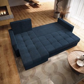 Masseno Narożnik NIDA z funkcją spania i pojemnikiem na pościel Narozniki L, Rozkładana sofa - Niebieski, INARI 80