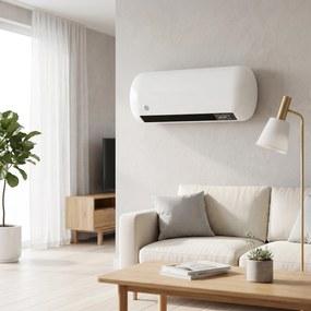HOMCOM Ścienny grzejnik nadmuchowy 2000W ceramiczny grzejnik ścienny z wentylatorem, 2 poziomy mocy, wyświetlacz LED, termostat, biały | Aosom PL