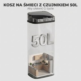 HOMCOM Kosz na śmieci z czujnikiem ruchu 50 L, automatyczny kosz ze stali nierdzewnej do kuchni, srebrny | Aosom PL