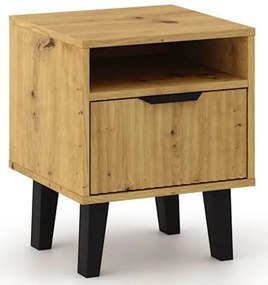 Stolik nocny ryflowany z szufladą dąb artisan L8-L18