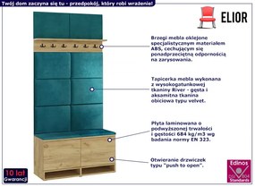 Garderoba z welurowymi panelami ściennymi dąb craft + butelkowa zieleń - Somena 4X