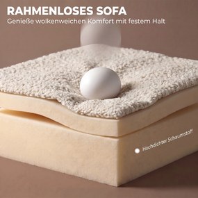 HOMCOM Sofa 3-osobowa 207 cm Cloud Sofa z efektem chenille, 4 poduszki dekoracyjne do sypialni, montaż bez narzędzi, kremowo-biała | Aosom PL