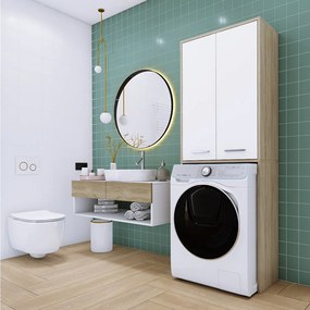 Szafka pod pralkę, dąb sonoma, biały mat, 31 x 64 x 180 cm