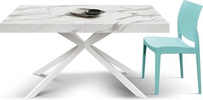 Stół drewniany, białe wykończenie i białe nogi X, rozkładany 140x90 - 220x90 - CAMAIORE