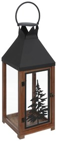 Drewniane lampiony z metalową ramą i uchwytem, 2 sztuki