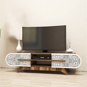 Stojak pod telewizor – 145 x 37 x 37 cm – Orzech i krem ​​– Płyta wiórowa pokryta melaminą