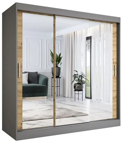Szafa przesuwna z lustrem antracyt + dąb artisan 200 cm - Kukkin 6X
