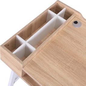 HOMCOM Biurko komputerowe z 6 półkami i szufladą Szeroki blat Naturalny kolor Idealne do nauki i pracy 100x55x815cm | Aosom PL