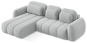 Jasnoszary rozkładany narożnik z materiału bouclé ze schowkiem (lewostronny/z szezlongiem) Pele – Makamii