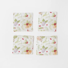 Zestaw 4 świątecznych lnianych podkładek Linen Tales Merry, 10x10 cm