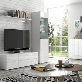 Szafka RTV z Szufladami do Salonu MIST 140 cm Biały połysk Nowoczesna